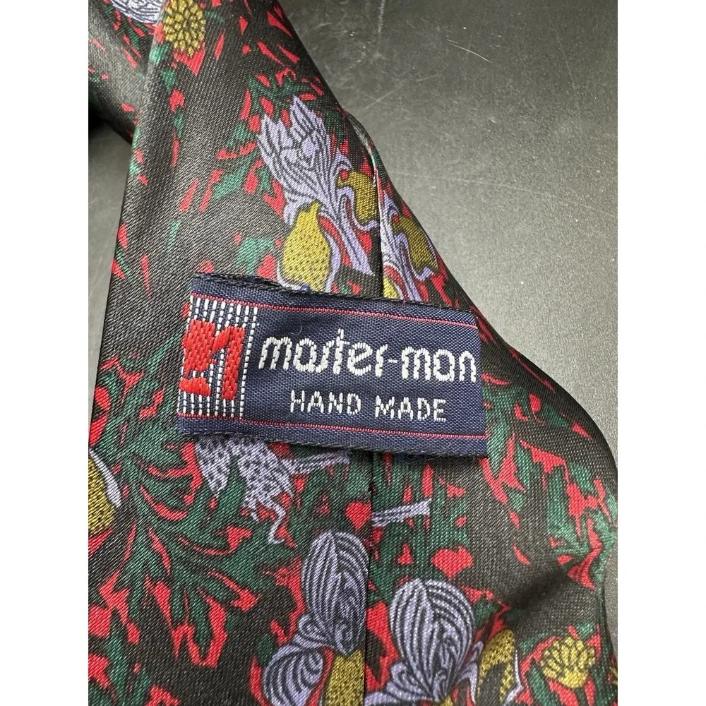 Master Man Floral Bird‎ Red Blue Green Gold Silk Tie 60